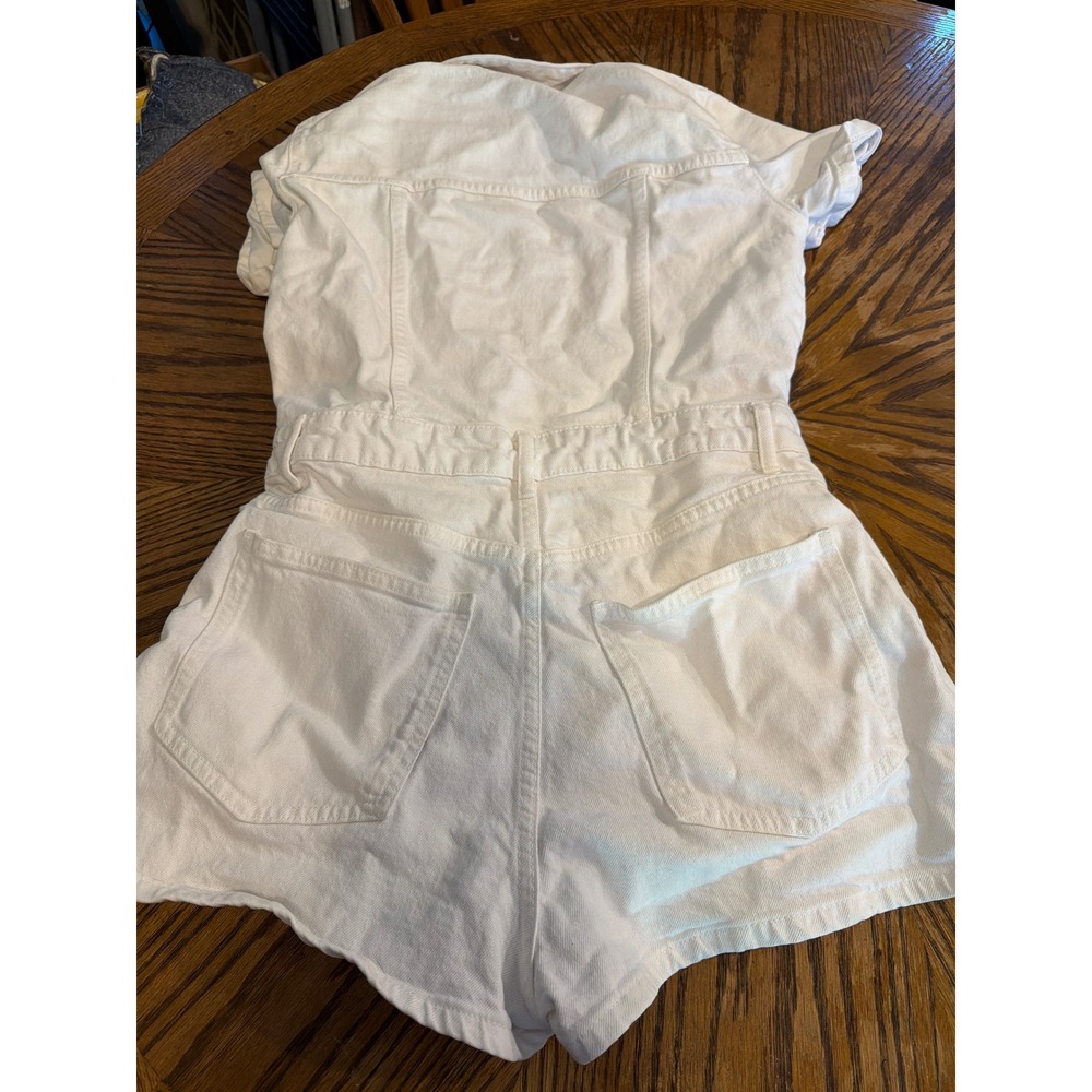 Zara White Denim Short Romper Utility Button Front Playsuit Womens Size Medium - Picture 2 of 3
